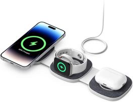 Sulankstomas belaidis įkroviklis T1 3in1 MagSafe 15W, tamsiai pilkas