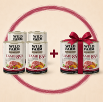 WILD FARM PURE MONO Ėriena, spanguolės ir saldžiosios bulvės vienos rūšies baltymų šunų maistas 4x400g + 2x400g NEMOKAMAI