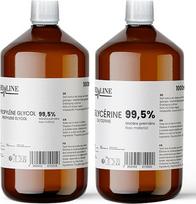 hd-line 1000 ml glicerolio E422 + 1000 ml propilenglikolio E1520, puikiai tinka savarankiškam gamybos procesui, farmacinio grynumo, maistinio grynumo, žaliava VG + PG, grynas, veganiškas, atitinka Ph. Eur/USP reikalavimus