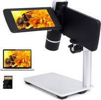 Skaitmeninis rankinis mikroskopas su metaliniu trikoju LINKMICRO nešiojamasis mikroskopas suaugusiems ir vaikams, 200X, 215 g, 2000 mAh, 8 LED lemputės, 1080p, suderinamas su „Windows“ ir „Mac“, komplekte – 32 G SD kortelė