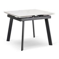 LARES kvadratinis ištraukiamas stalas, 90–150 cm, keramika, baltas marmuras/juodas, modernus