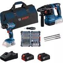 Bosch 18V Professional Set Rotary Hammer GBH 18V-22 + Drill Driver GSR 18V-45 - (mėlyna/juoda, 2x Li-Ion Battery 4.0Ah, Hammer Drill Bit and Bit Set, Tool Bag) (0615V0003D)