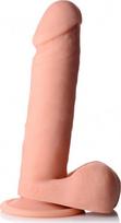 Vibruojantis lenktas dildo žaislas su nuotolinio valdymo pultu, silikoninis, 8" su sėklidėmis