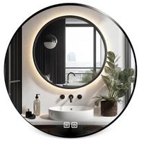 Apvalus LED vonios veidrodis 80 cm, apšviečiamas, loft stiliaus, juodas metalinis rėmas, PREMIUM