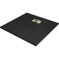 Mexen Hugo kvadratinis SMC dušo padėklas 70 x 70 cm, juodas, su auksine dangčiu - 42707070-G
