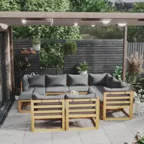 Sodo baldų komplektas su pagalvėmis, 10 dalių, akacijos masyvas