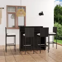 Sodo baro baldų komplektas su pagalvėlėmis, 5 dalių, juodas