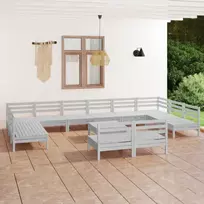 Sodo poilsio baldų komplektas, 13 dalių, baltas, pušies masyvas