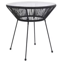 Sodo valgomojo stalas, juodas, 70x74cm, ratanas ir stiklas