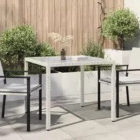 Sodo stalas, baltas, 90x90x75cm, grūdintas stiklas/poliratanas