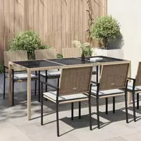 Sodo stalas, smėlio, 190x90x75cm, grūdintas stiklas/poliratanas