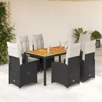 Sodo bistro komplektas su pagalvėmis, 7 dalių, juodas, ratanas