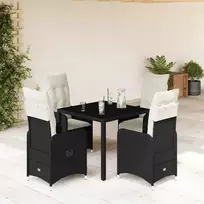 Sodo bistro komplektas su pagalvėmis, 5 dalių, juodas, ratanas