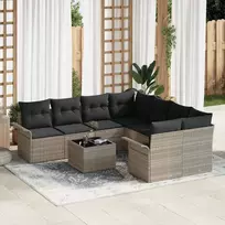 Sodo Sofų Rinkinys 9 pcs Šviesiai pilka Poli ratanas
