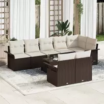 Sodo Sofų Rinkinys su pagalve 9 pcs Ruda Poli ratanas
