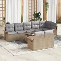Sodo Sofų Rinkinys su pagalve 9 pcs Smėlio Poli ratanas