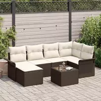 Sodo Sofų Rinkinys su pagalve 7 pcs Ruda Poli ratanas