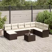 Sodo Sofų Rinkinys su pagalve 9 pcs Ruda Poli ratanas