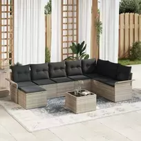 Sodo Sofų Rinkinys su pagalve 9 pcs Šviesiai pilka Poli ratanas