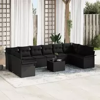 Sodo Sofų Rinkinys su pagalve 11 pcs Juoda Poli ratanas