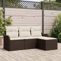 Sodo Sofų Rinkinys su pagalve 4 pcs Ruda Poli ratanas