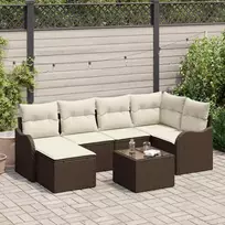 Sodo Sofų Rinkinys su pagalve 7 pcs Ruda Poli ratanas