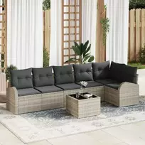 Sodo Sofų Rinkinys su pagalve 7 pcs Šviesiai pilka Poli ratanas