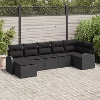 Sodo Sofų Rinkinys su pagalve 7 pcs Juoda Poli ratanas