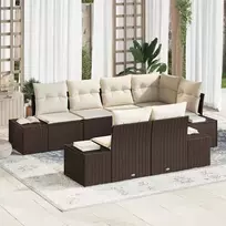 Sodo Sofų Rinkinys 7 pcs Ruda ir kreminė Poli ratanas