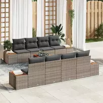 Sodo Sofų Rinkinys su pagalve 9 pcs Pilka Poli ratanas