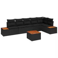 Sodo Sofų Rinkinys su pagalve 7 pcs Juoda Poli ratanas