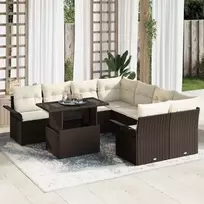 Sodo Sofų Rinkinys su pagalve 9 pcs Ruda Poli ratanas