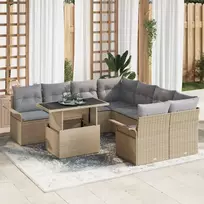 Sodo Sofų Rinkinys su pagalve 9 pcs Smėlio Poli ratanas