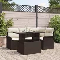 Sodo Sofų Rinkinys su pagalve 5 pcs Ruda Poli ratanas