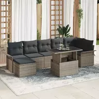 Sodo Sofų Rinkinys su pagalve 8 pcs Pilka Poli ratanas