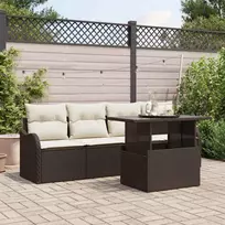 Sodo Sofų Rinkinys su pagalve 5 pcs Ruda Poli ratanas