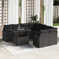 Sodo Sofų Rinkinys su pagalve 9 pcs Juoda Poli ratanas