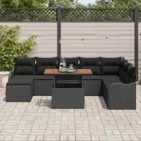 Sodo Sofų Rinkinys su saugykla 9 pcs Juoda Poli ratanas
