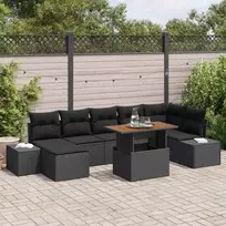 Sodo Sofų Rinkinys su saugykla 8 pcs Juoda Poli ratanas