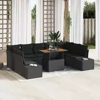 Sodo Sofų Rinkinys su saugykla 10 pcs Juoda Poli ratanas