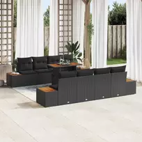 Sodo Sofų Rinkinys su saugykla 9 pcs Juoda Poli ratanas
