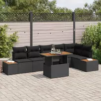 Sodo Sofų Rinkinys su saugykla 7 pcs Juoda Poli ratanas