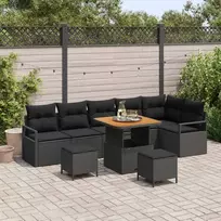 Sodo Sofų Rinkinys su pagalve 9 pcs Juoda Poli ratanas