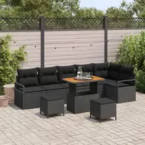 Sodo Sofų Rinkinys su pagalve 9 pcs Juoda Poli ratanas