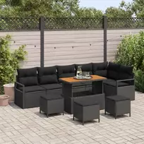 Sodo Sofų Rinkinys su pagalve 10 pcs Juoda Poli ratanas