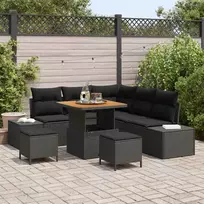 Sodo Sofų Rinkinys su pagalve 8 pcs Juoda Poli ratanas