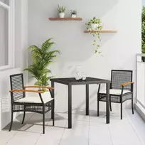 Sodo valgomojo komplektas su pagalve 3 pcs Juoda Ratanas