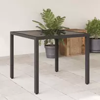 Stalas su stikliniu stalviršiu, juodas, 90x90x75cm, poliratanas