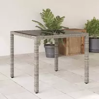 Stalas su stikliniu stalviršiu, pilkas, 90x90x75cm, poliratanas