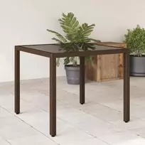 Stalas su stikliniu stalviršiu, rudas, 90x90x75cm, poliratanas